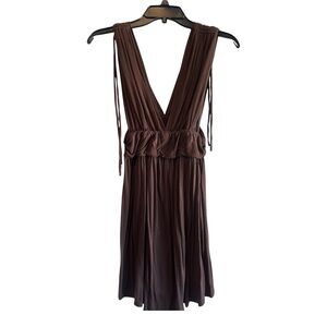 Brown plunge mini dress